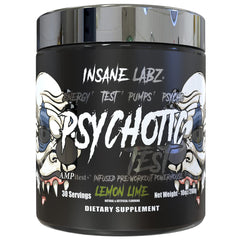 Insane Labz Psychotic Test tub front view promoting intense training energy and focus.