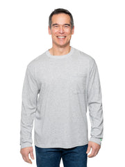 Insect Shield men's UPF wicking long sleeve tee front view with pocket for outdoors