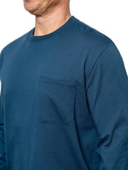 Insect Shield shirt ribbed crew neck close-up with durable pocket for daily wear.