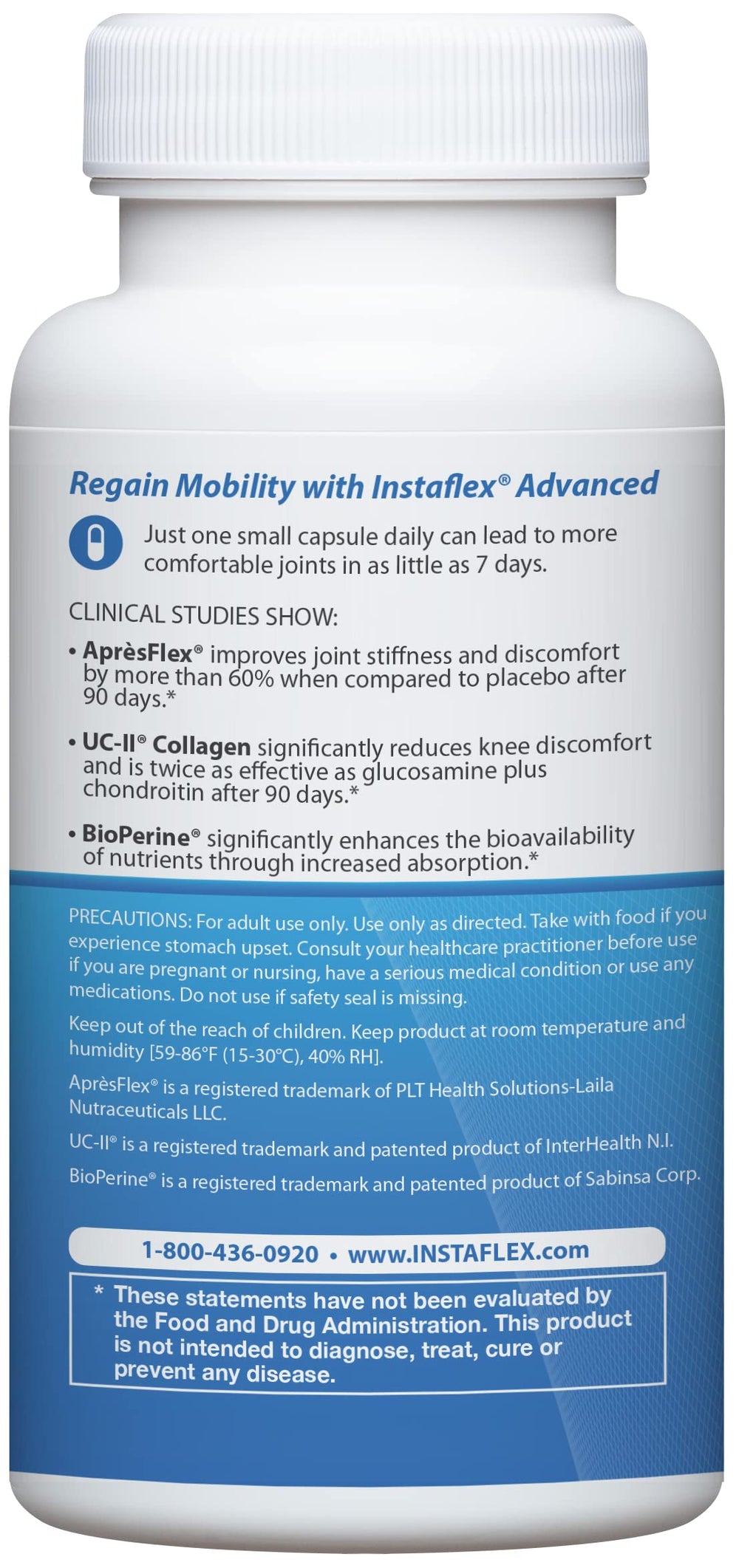 Instaflex Advanced capsules close-up illustrating compact joint support for daily activity.
