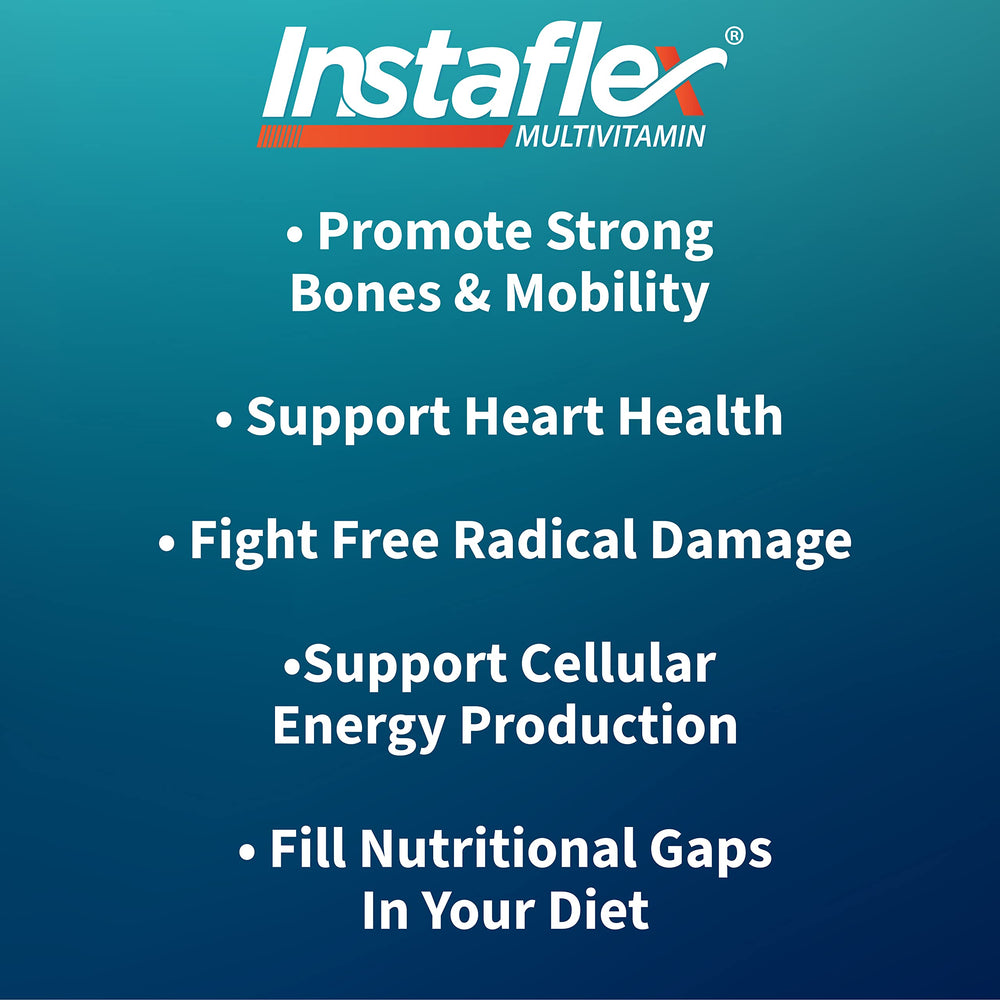 Instaflex Multivitamin bottle label close-up emphasizing clean ingredients.