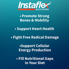 Instaflex Multivitamin bottle label close-up emphasizing clean ingredients.
