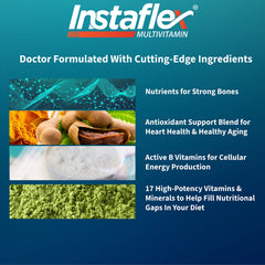 Instaflex Multivitamin nutrition label highlights 36 nutrients for bone and energy support.