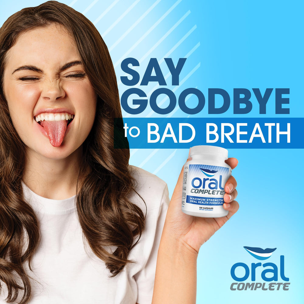 Instant Brands Oral Complete visual highlights natural, probiotic blend for oral health.
