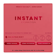 Instant Hydration Raspberry flavor packet close-up showing powder texture for hydration