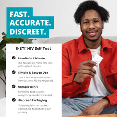 INSTI HIV Self Test setup shows finger-prick sampling.