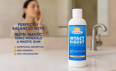 Intact Digest glass with drops illustrating hydration and mineral delivery