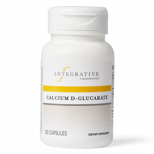 Integrative Therapeutics Calcium D-Glucarate bottle label highlighting gluten-free formula and detox support.