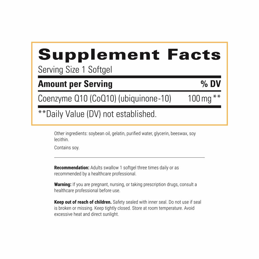 CoQ10 100 mg softgels close-up highlighting easy daily use