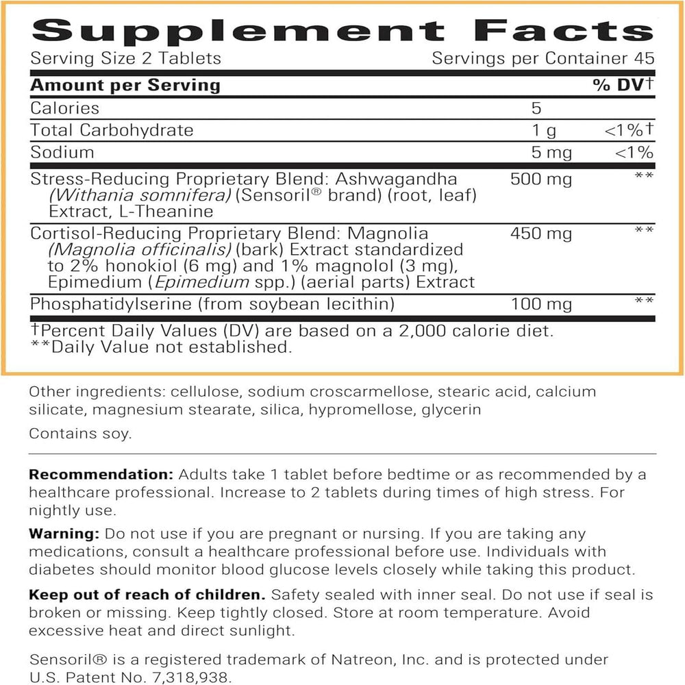 Integrative Therapeutics Cortisol Manager bottle label close-up highlights calm.