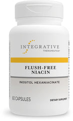 Integrative Therapeutics Flush-Free Niacin bottle highlighting energy support and vegan formula