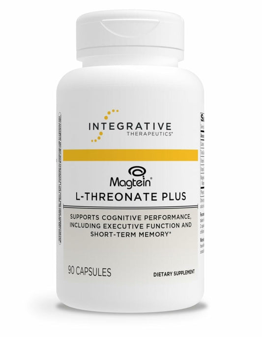 Integrative Therapeutics Magtein L-Threonate Plus bottle with 90 capsules for daily brain support.