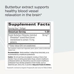 Close-up of Petadolex label showing gluten-free and dairy-free attributes for sensitive diets