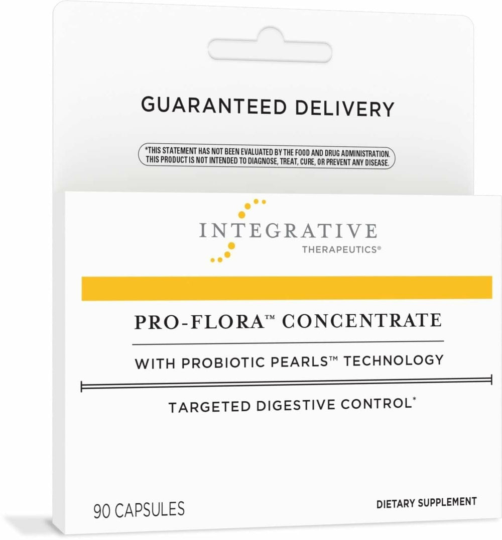 Integrative Therapeutics Pro-Flora Concentrate bottle with capsules promoting digestive balance.