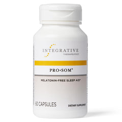 Integrative Therapeutics Pro-Som bottle and capsules for nighttime relaxation.