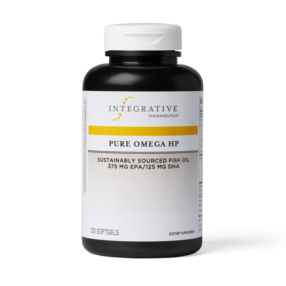 Integrative Therapeutics Pure Omega HP bottle with clear label and health context