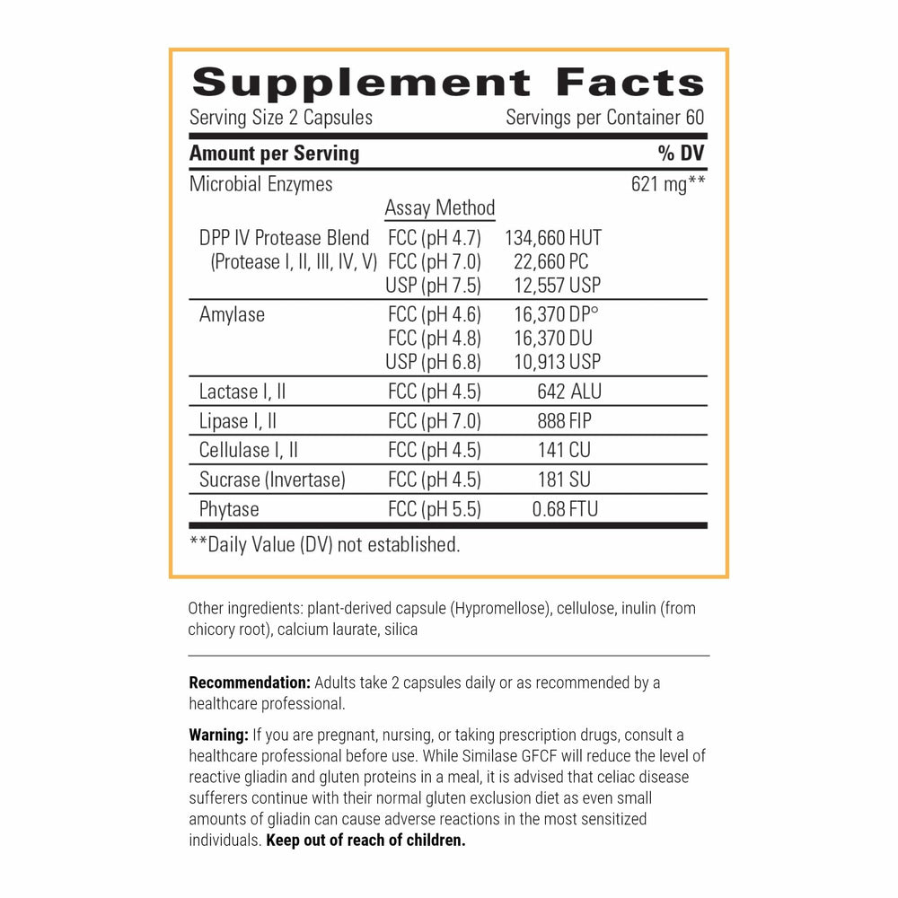 Integrative Therapeutics Similase GFCF label highlights gluten and casein digestion support.