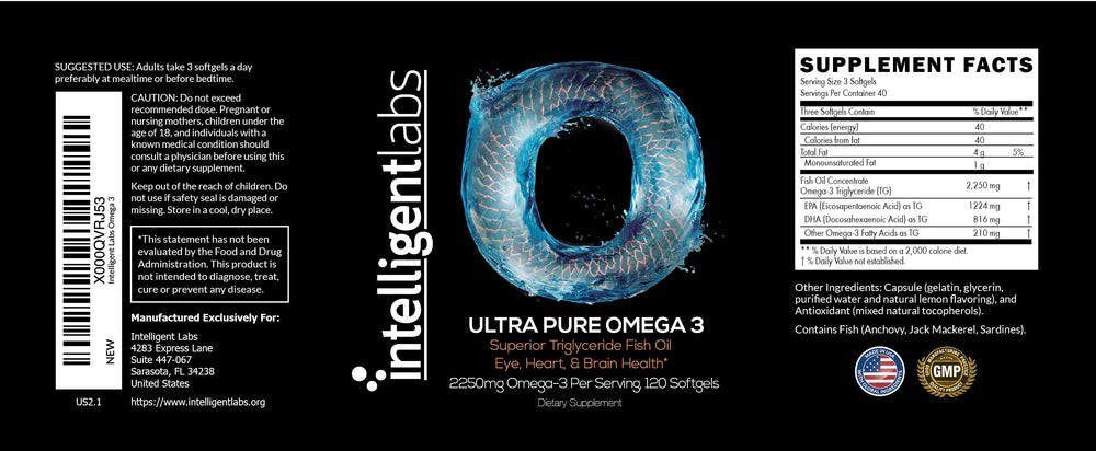 Intelligent Labs Triglyceride Omega-3 label notes no artificial flavors.