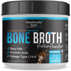 Intentionally Bare bone broth protein powder chocolate in a jar for a protein boost