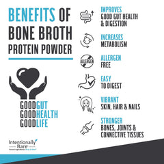 Intentionally Bare bone broth powder unflavored mixer blending into recipes smoothly.