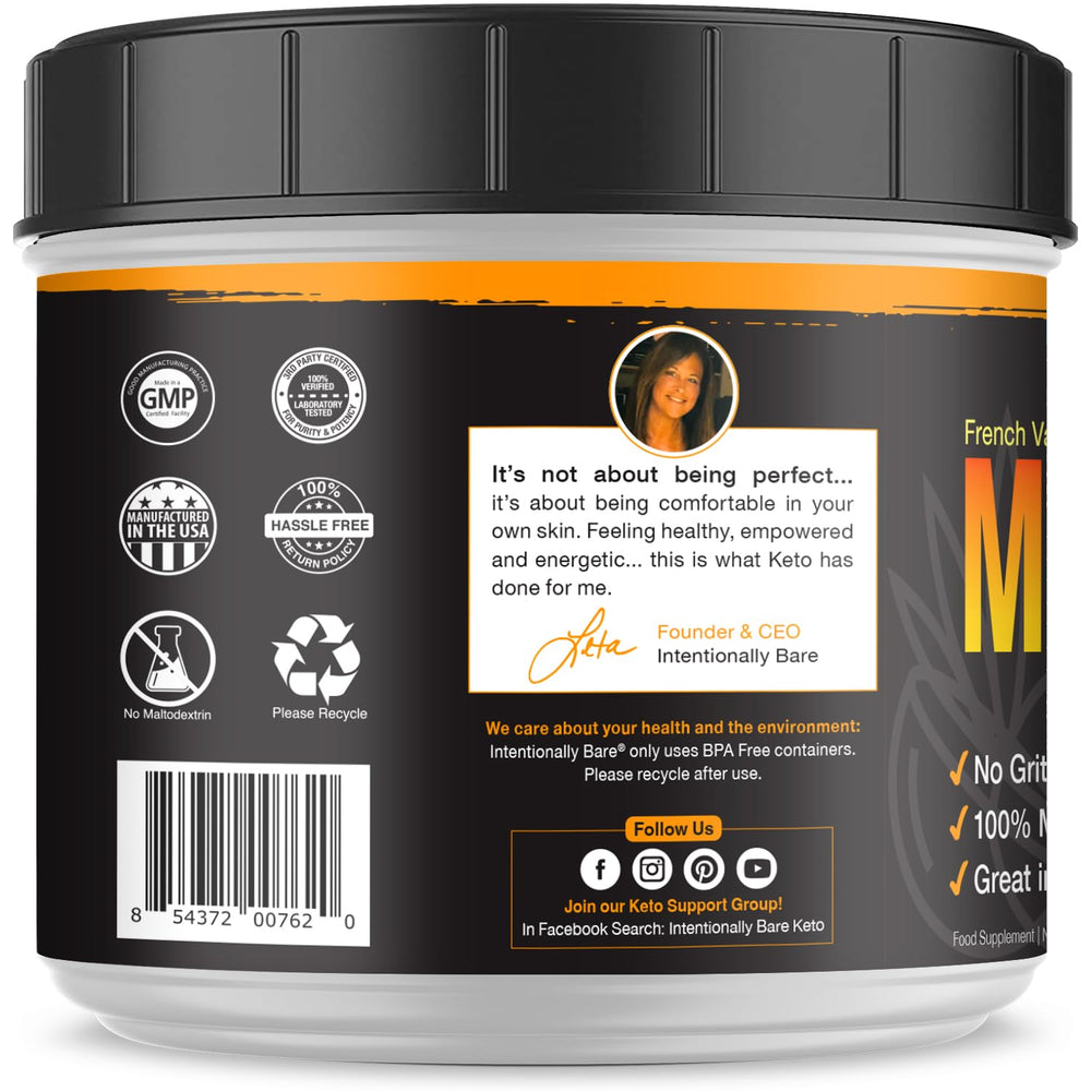 Intentionally Bare MCT Oil Powder baking dish demonstrates keto-friendly recipes