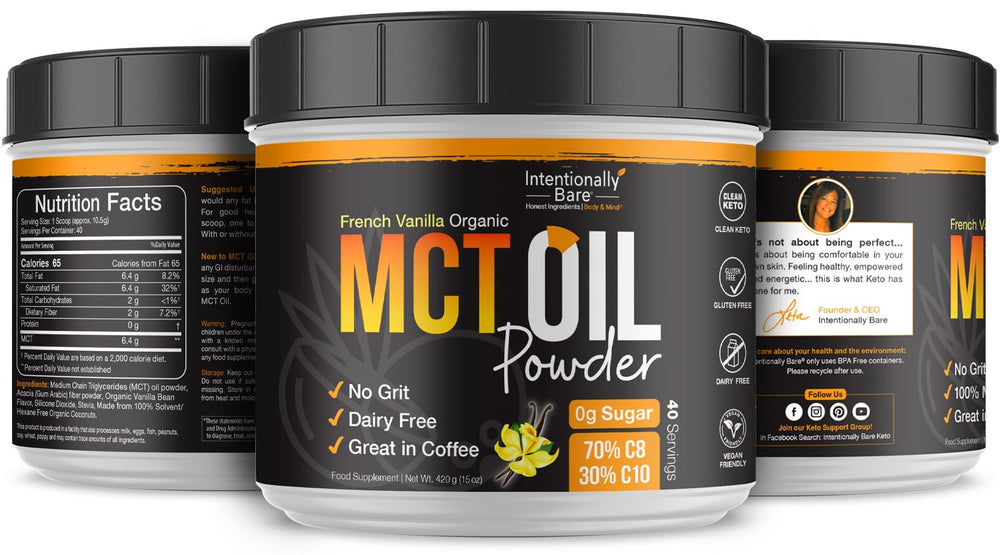 Intentionally Bare MCT Oil Powder shake glass on-the-go energy