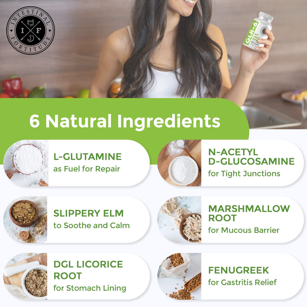 Intestinal Fortitude GLR-6 ingredient blend emphasizes gut-supporting botanicals.