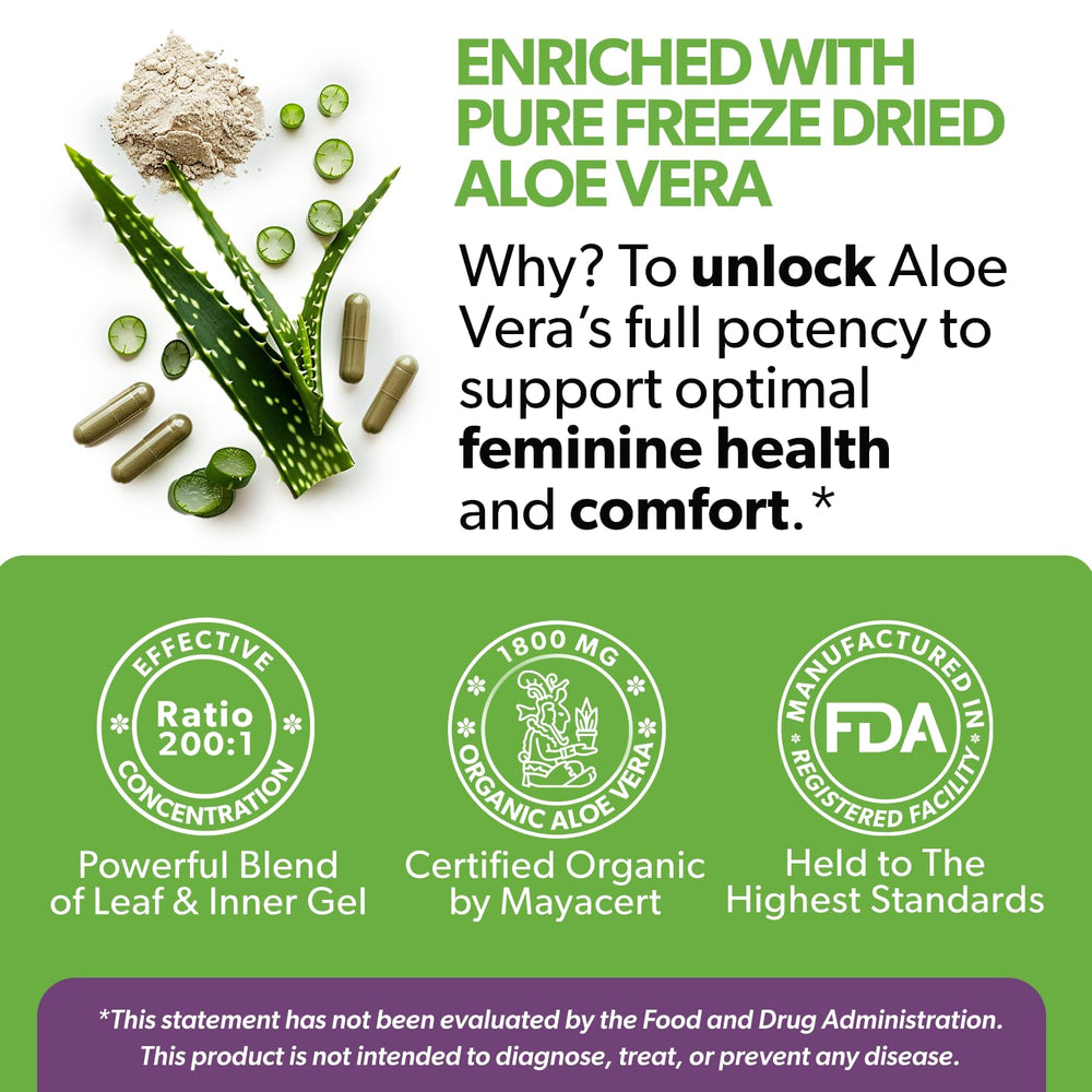 Intimate Rose ingredients panel featuring aloe vera, D-Mannose, and calcium.