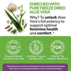Intimate Rose ingredients panel featuring aloe vera, D-Mannose, and calcium.