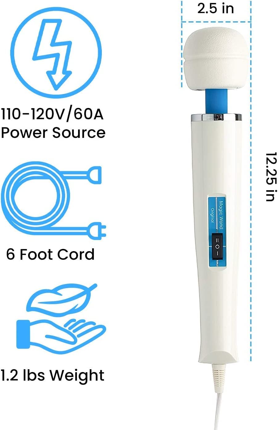 Massager measures 12 inches in length for versatile home use