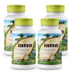 Intra Lifestyles Capsules bottle pour showing herbal supplement for daily immune and detox support.