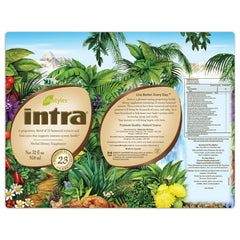 Intra Lifestyles Herbal Juice Drink bottle closeup highlighting fruit juice base and botanicals.