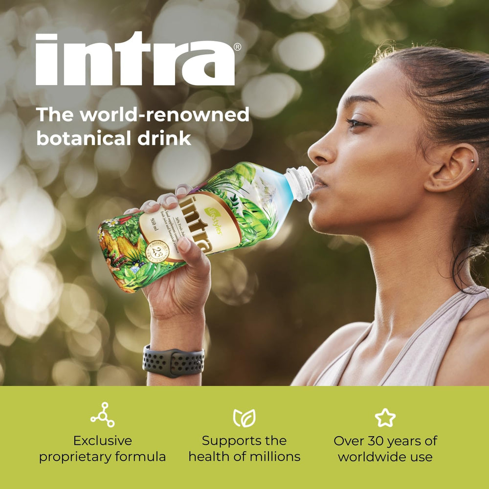 Intra Lifestyles Herbal Juice Drink being poured for daily immune and detox support.