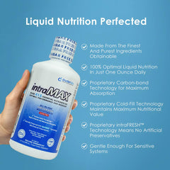 Intramax Drucker Labs label shows 415 organically-bound nutrients and bioavailability.