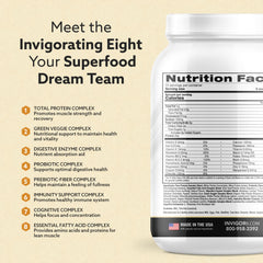 INVIGOR8 Superfood Shake glass pouring for quick, protein-packed nourishment