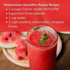 Active lifestyle shot with INVIGOR8 post-workout shake promoting recovery and fullness.