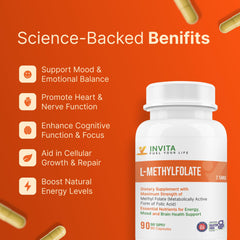 INVITA L-Methylfolate made in USA seal indicating quality