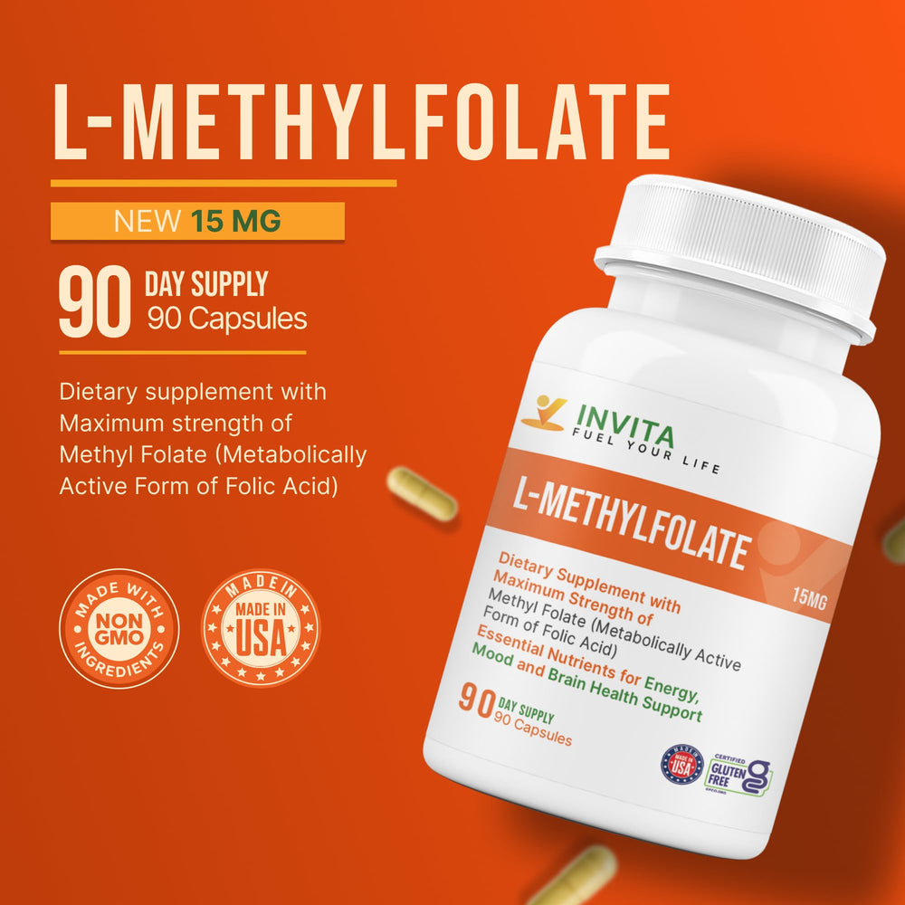 INVITA L-Methylfolate active 5-MTHF form highlight for bioavailable folate.
