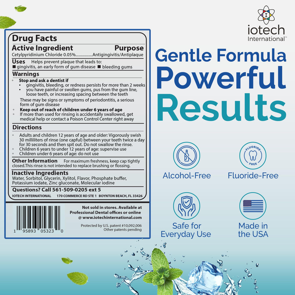 ioRinse Ultra mouthwash in glass showcasing premium packaging