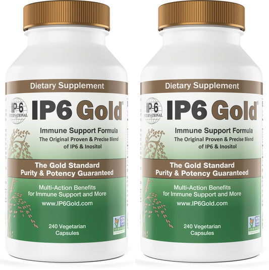 IP6 Gold bottle pour close-up showing pure ingredients for immune support.