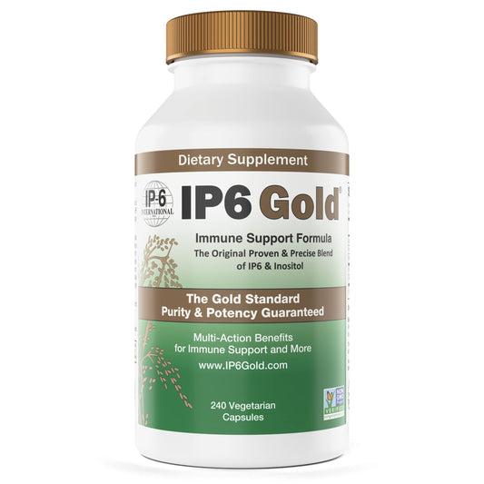 IP6 Gold immune support bottle showcases clean daily wellness capsules.