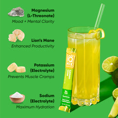 IQMIX Blueberry Pomegranate flavor poured into glass for refreshing hydration.