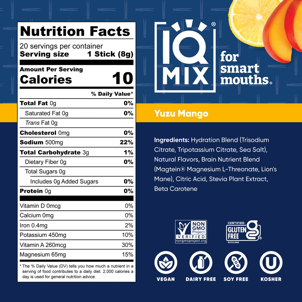 IQMIX Yuzu Mango packet front ready to mix for tasty hydration