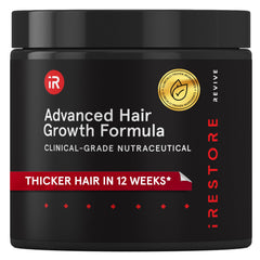 iRestore Advanced Hair Growth Supplement bottle enhances hair vitality for daily use
