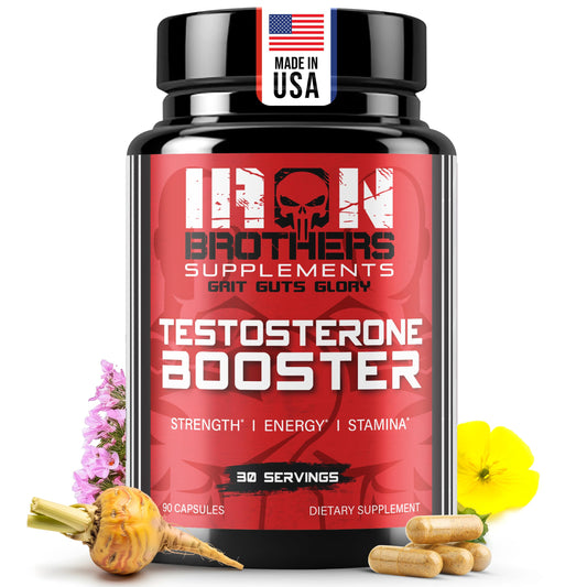 Iron Brothers Testosterone Support bottle front displaying the vitality-focused formula.