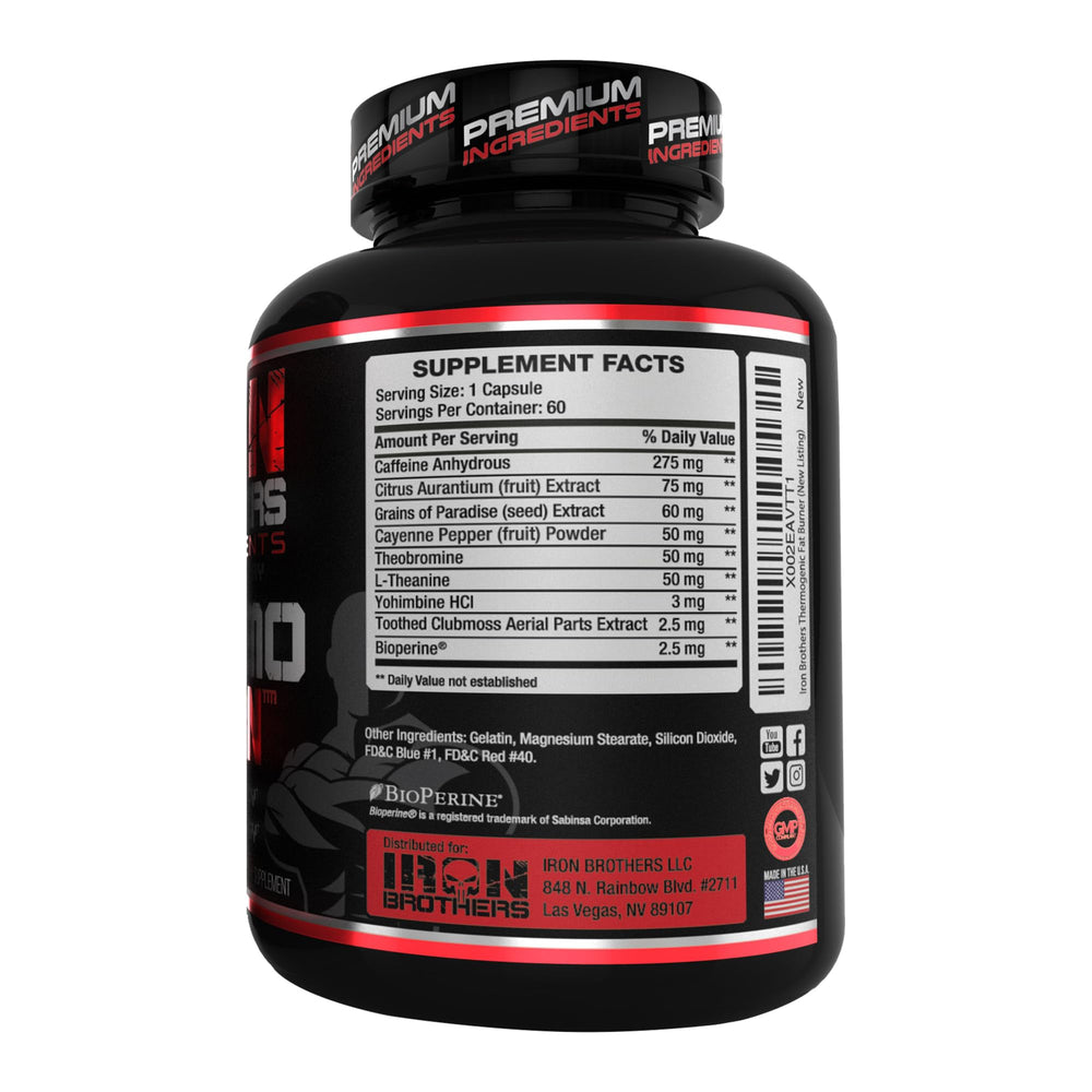 Iron Brothers Thermo Burn Hardcore bottle back listing ingredients and usage