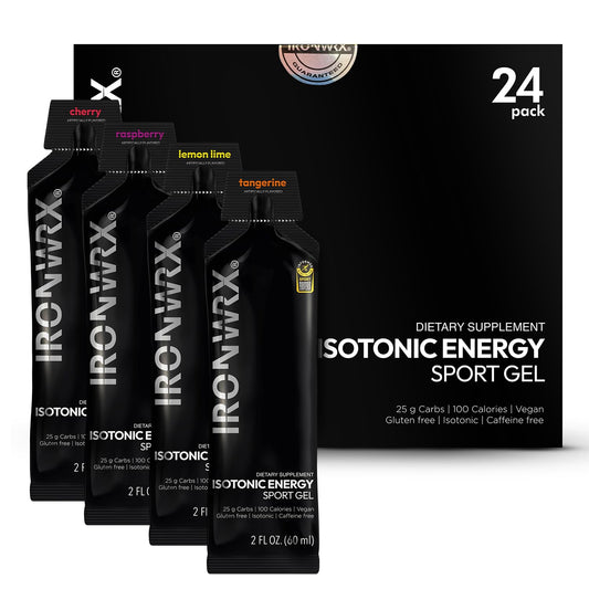 IRONWRX Isotonic Energy Gels Raspberry 24-pack keeps you fueled on long runs.