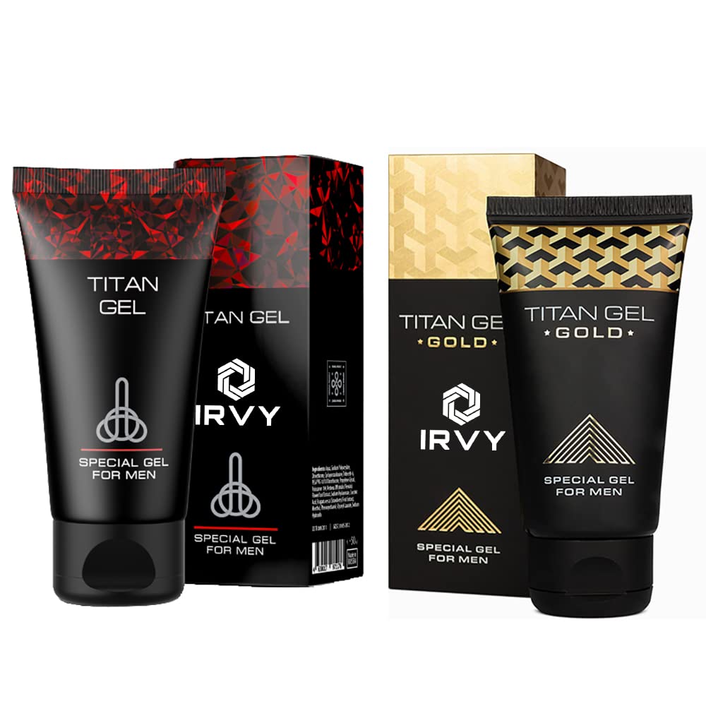 Irvy Titan Gel Gold original bottle shown for premium massage experience.
