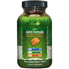 Irwin Naturals 3-in-1 Joint Formula bottle showing label for easy daily dosing.