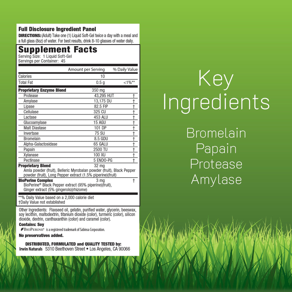 Irwin Naturals Anti-Gas Soft-Gels close-up shows easy-to-swallow form with enhanced absorption